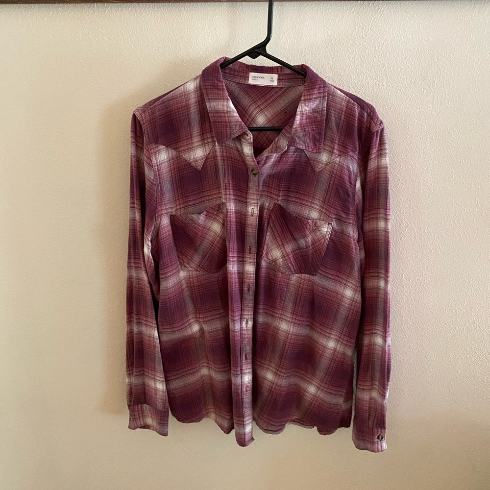 Maurices Purple Plaid Button Down Shirt